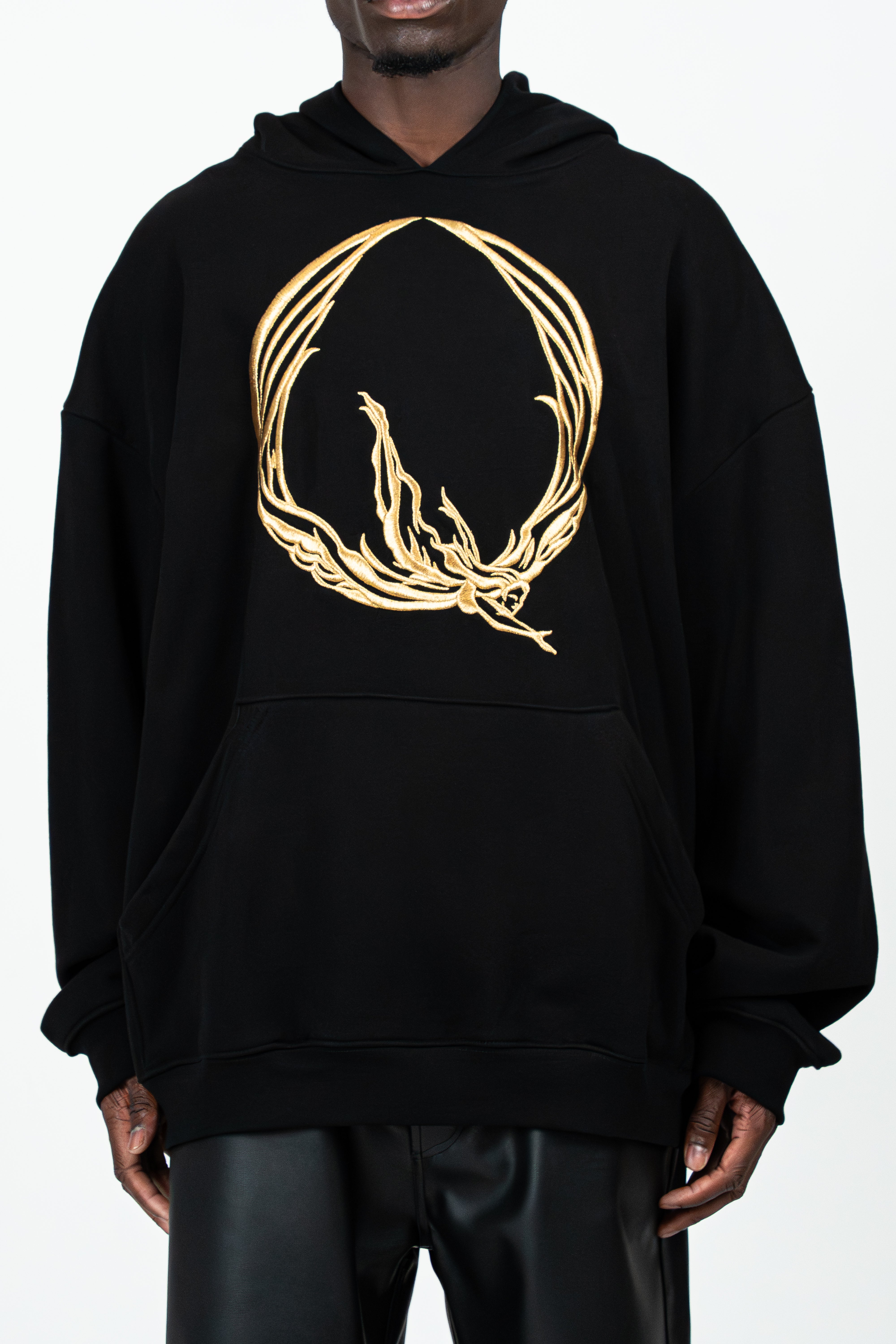 GOLD METALLIC THREAD LOGO OVERSIZED HOODIE
