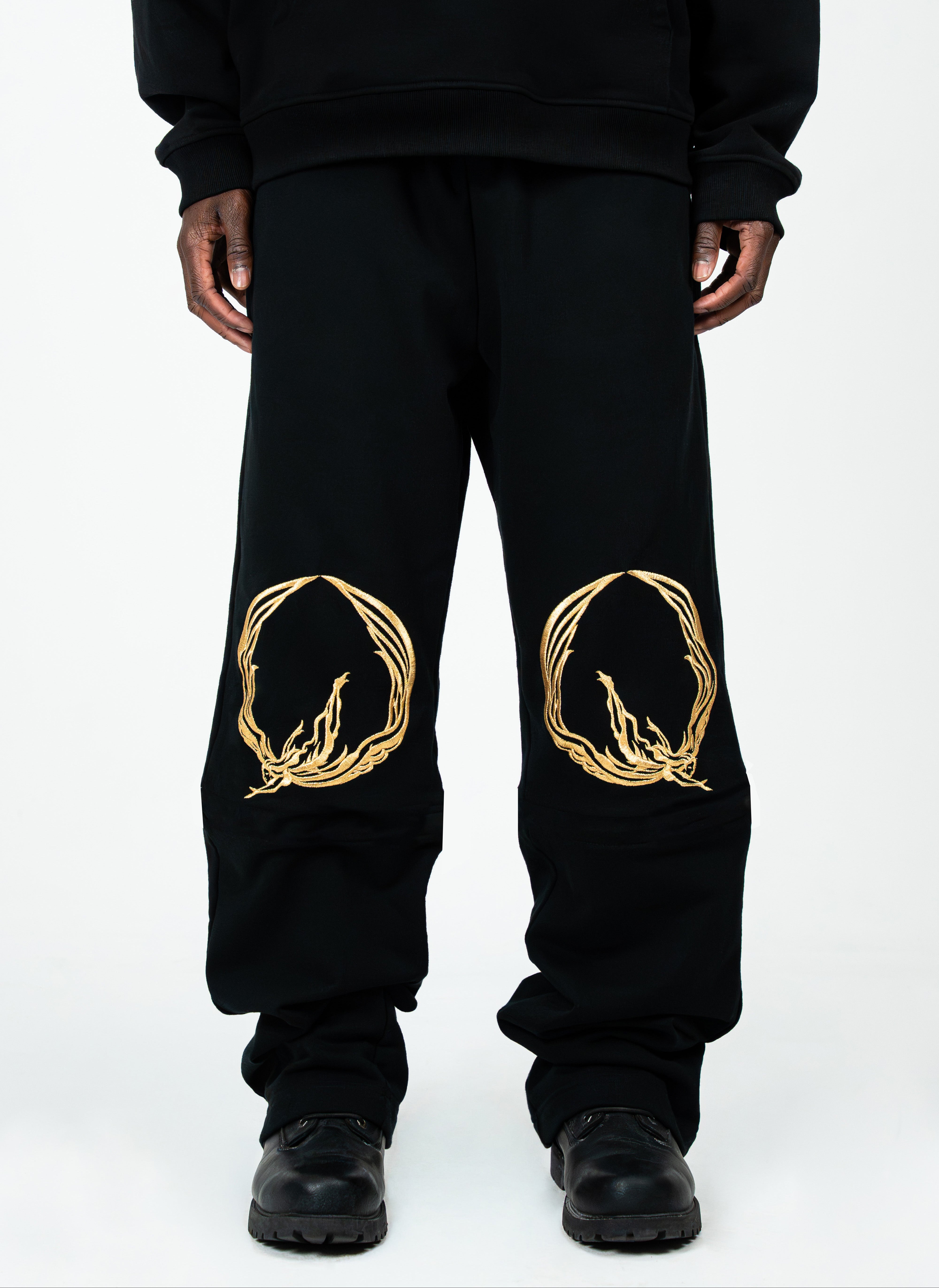 GOLD METALLIC THREAD LOGO SWEATPANTS