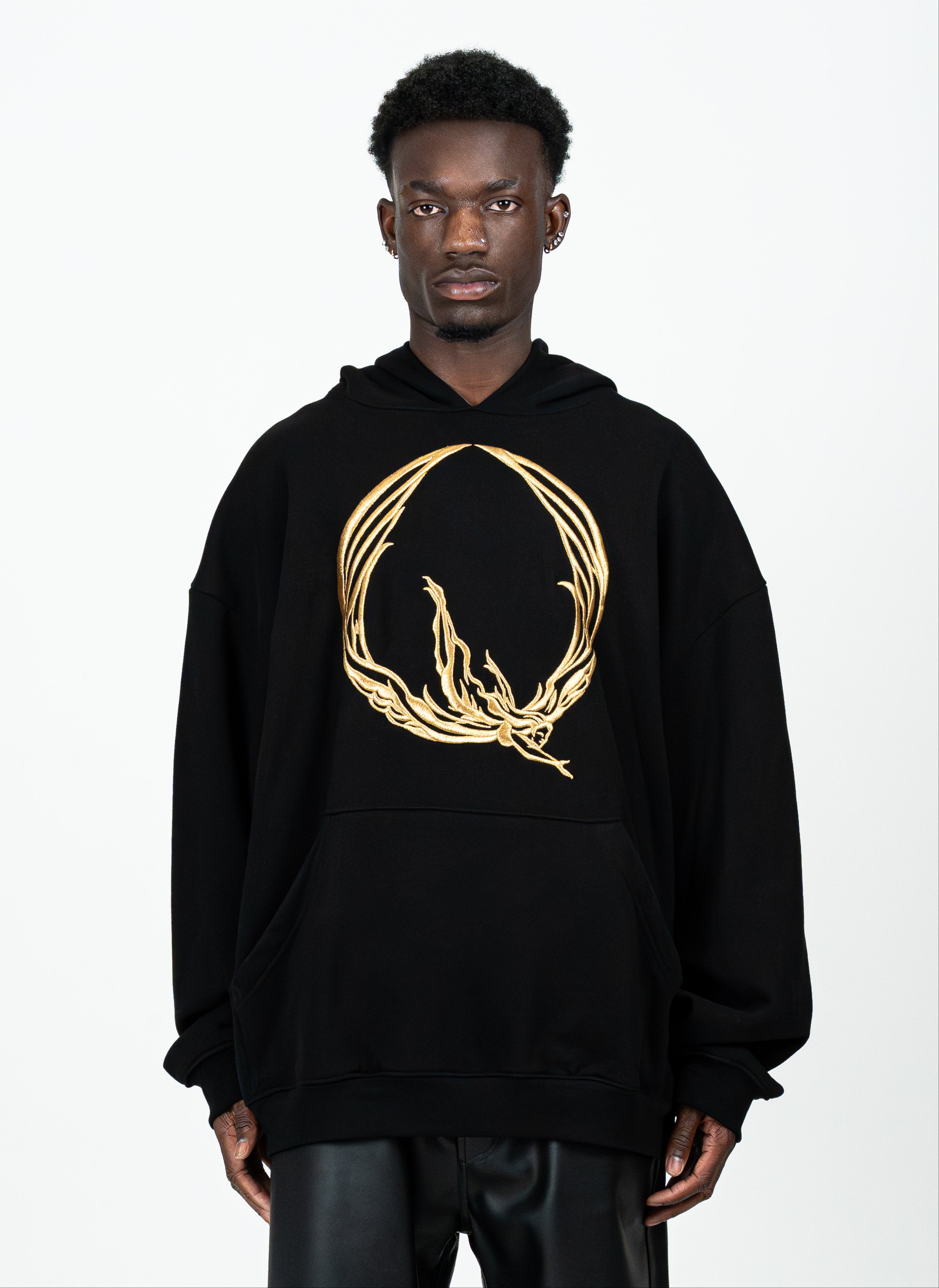 GOLD METALLIC THREAD LOGO OVERSIZED HOODIE