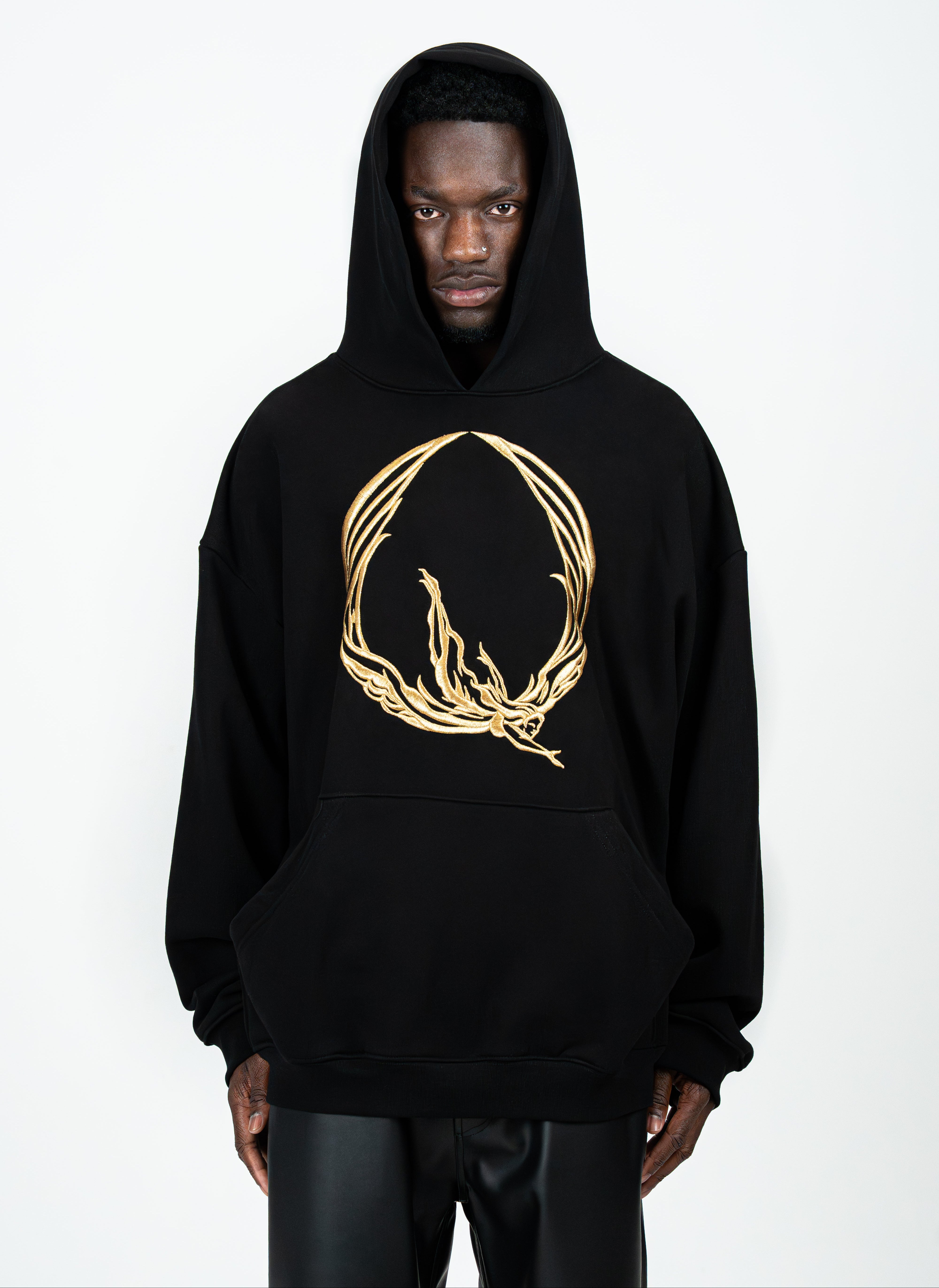 GOLD METALLIC THREAD LOGO OVERSIZED HOODIE